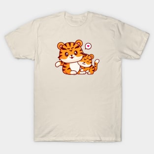 Cute Tiger Mom With Cub Tiger Cartoon T-Shirt